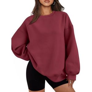 EFAN Oversized fleece hoodie met lange mouwen en ronde hals voor dames, Bordeaux, S