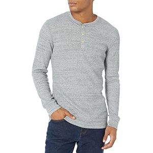 Amazon Essentials Men's Henley-shirt met lange mouwen, wafelpratoon en slanke pasvorm, Lichtgrijs, M