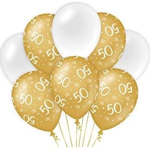PD-Party 7023407 Verjaardag Ballonnen | Party Balloons | Natuurlijk Rubber (Latex) | Viering | Decoraties - 50, Pak van 8, Goud/Wit, 30cm Lengte x 30cm Breedte x 30cm Hoogte