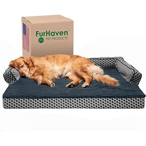 Furhaven Huisdierbed voor honden en katten - pluche en decoratie, comfortabele bank, sofa-stijl, verkoelend gelschuim hondenbed, afneembare machinewasbare hoes - diamantgrijs, Jumbo (XL)