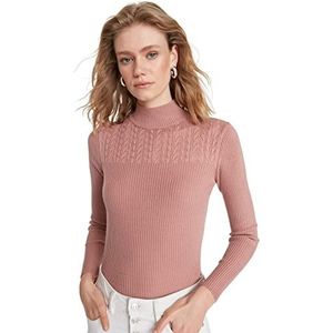 Trendyol Dames staande kraag Ajouré Slim Sweater Sweater, Gedroogde Rose, M, Gedroogde Roos, M