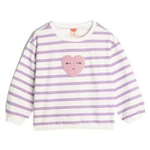 Koton Sweatshirt voor meisjes, lange mouwen, ronde hals, hart, applicatie, detail, katoen, paarse streep (3s7), 3-4 jaar