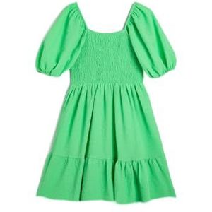 Koton Meisjesjurk van katoen met vierkante hals, groen (786), 5-6 jaar