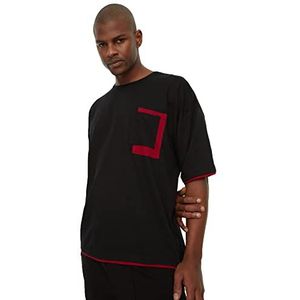 Trendyol Heren zwart mannelijk oversized ronde kraag contrast gedetailleerd T-shirt, zwart, groot
