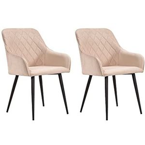 Soof&Tess Set van 2 Bergamo-eetkamerstoelen, beige, fluweel, industrieel, met armleuning, gemakkelijk te reinigen stoffen, hoge kwaliteit