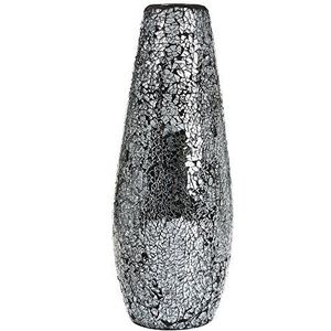 London Boutique Grote Hoge Vaas 18 inch 40 cm Vazen voor Bloemen Handgemaakte Decoratieve Mozaïek Glitter Vaas Sprankelend Glas Cadeau Cadeau Cadeau (Groot Zwart Zilver)