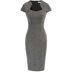 GRACE KARIN Dames jaren 50 vintage potlood jurk cap mouw wiggle jurk CL7597, Tweed-grijs, S