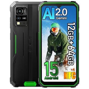 Blackview BV4800SE Android 15 Téléphone Portable Incassable 2025, 12GB+64GB/2TB Telephone Débloqué, 5100mAh, 16MP Camera, 6.56"" HD+ Smartphone Incassable, Dual SIM 4G,GPS,NFC,OTG,FM,Gemini AI, Vert