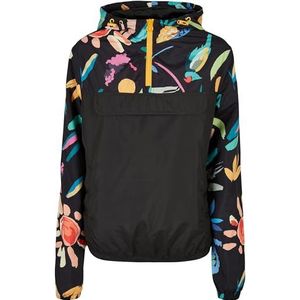 Urban Classics Dames jas windbreaker om te overtrekken voor vrouwen met capuchon, dames gemengde pull over jas in 2 kleuren verkrijgbaar, maten XS - 5XL, blackfruity, XXL