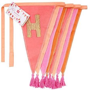 Roze Stoffen Happy Birthday Vlaggenlijn met Kwastjes - 3m | Driehoek Vlag Wimpel Garland, 100% Katoen, Voor Meisjes, Vrouwen, Binnen of Buiten, Herbruikbare Decoraties voor Verjaardag