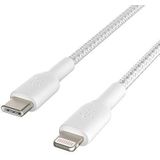 Belkin gevlochten USB-C/Lightning-kabel (iPhone-snellaadkabel voor iPhone 14 en ouder) Boost Charge MFi-gecertificeerde iPhone USB-C-kabel (2 m, wit)
