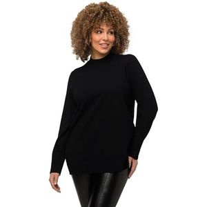 Ulla Popken Dames, opstaande kraag, lange mouwen, geribbelde manchetten pullover, zwart, 62-64 grote maten