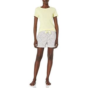 Amazon Essentials Dames Poplin Short en Sleep Tee Set, Geel Confetti Print, Medium