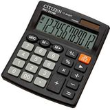Citizen Rekenmachine SDC812 NR met grijze cijfers, tafelrekenmachine, werkt op batterijen, dubbele zonne- en batterijvermogen, zwart