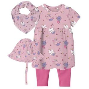 NAME IT Nbfvandora Ss Dress Box W Scarf Bib Jersey Jurk Set voor babymeisjes, roze, 62 cm