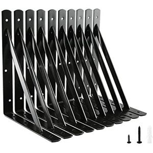 Home Master Hardware 12 Inch x 8 Inch Heavy Duty Plank L Beugels Plank Ondersteuning Hoekbrace Gezamenlijke Haakse Beugel Zwart met Schroeven 10 Pack