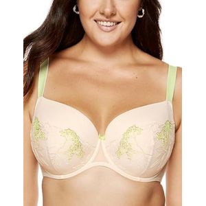 Gorteks Lingerie SOLEIL-B4 Gevoerde beha, geborduurde beugelbeha, grote maten, comfort, elegant, praktisch, 80C, beige/limoen, beige/limoen, 80C