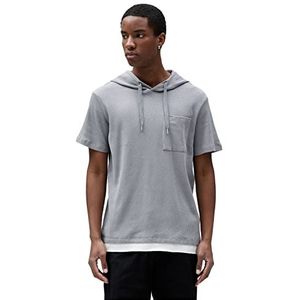 Koton Basic T-shirt met capuchon voor heren, korte mouwen, tissued pocket gedetailleerd katoenen T-shirt, grijs (023), S