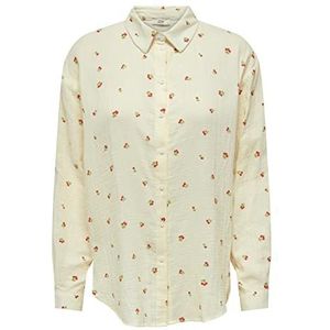 JdY Dames Jdytheis L/S Loose Shirt WVN Noos Shirt, Cloud Dancer/Aop: cherry, M