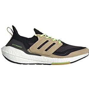 Adidas Ultraboost 21, Hardloopschoenen voor heren, Core Black/Beige Tone/Signal Green, 50 2/3 EU