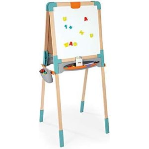 Smoby 410400 Houten bord, opvouwbaar en uitbreidbaar, dubbelzijdig magnetisch + krijtbord, 80 accessoires inbegrepen, voor kinderen vanaf 3 jaar,Blauw