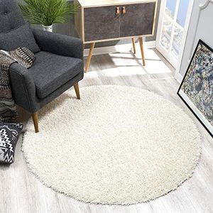 SANAT Vloerkleed rond - crème hoogpolig, langpolig modern tapijt voor woonkamer, slaapkamer, eetkamer of kinderkamer, afmetingen: 150x150 cm