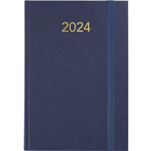 Grafoplás Florence serie Economische kalender 2024, marineblauw, 14,5 x 21 cm, gevoerde vinylomslag, verticaal sluitrubber, bladwijzer, jaarlijks
