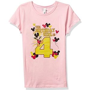 Disney Characters Mickey Birthday 4 Girl's Solid Crew Tee, Light Pink, X-Small, Rosa, XS