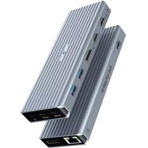 OOTDAY Laptop docking station, 11-in-1 dockingstation met twee 4K @60Hz video-uitgangen, 3x USB 3.1 10 Gbit/s, 2 x HDMI, 2 x DP, twee monitoren, 100 W PD, Gigabit Ethernet en audio
