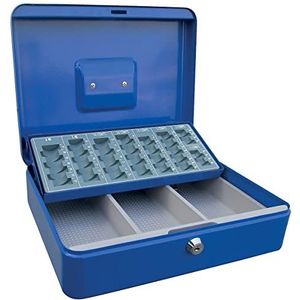 ACROPAQ Geldkistje - Medium geldkist met sleutel, 30 x 24 x 9 cm, Metaal - Geldkluis met muntsorteerder - Blauw