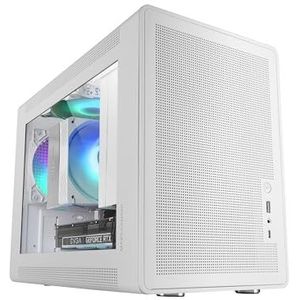 MARS GAMING MC-XPS, Ultracompacte MicroATX Behuizing, Gehard Glas + Mesh Panelen, FRGB 120mm Ventilator, Mesh Koelingstechnologie, Dubbele PSU Ondersteuning ATX en SFX, Mini-Tower PC USB-C, Wit