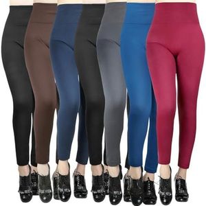 Moon Wood - Leggings - Zwart / Grijs / Marineblauw / Schatblauw / Koffie / Bordeaux - Fleece - Hoge Taille - 7 Stuks