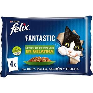 Purina Felix Fantastic kattenvoer voor volwassenen, groentenassortiment, 12 verpakkingen met 4 zakken à 85 g, 48 zakjes