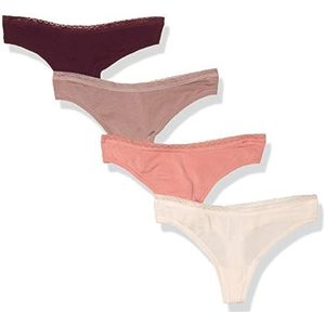 Amazon Essentials 4-pack Modal Thong Ondergoed Slipje, Donker Paars/Licht Paars/Mauve/Licht Roze,