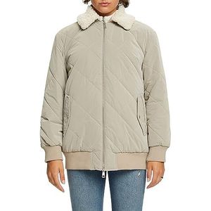 ESPRIT Gewatteerde bomberjas met teddybont, Dusty Green., XS