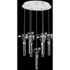 Opviq Elegante chrome kroonluchter 100 cm lengte, 50 cm diameter, metalen behuizing, glazen kap, 7 x led 6500 K Max 6 W, glamoureuze verlichting voor moderne ruimtes