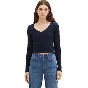 TOM TAILOR-denim Denim cropped dameshemd met lange mouwen en geribbelde structuur