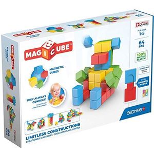 GEOMAG - Magicube - 64 magnetische blokken in 4 kleuren voor kinderen - Van 100% gerecycled plastic - Bevordert creatieve en motorische vaardigheden - Duurzaam geproduceerd in Zwitserland