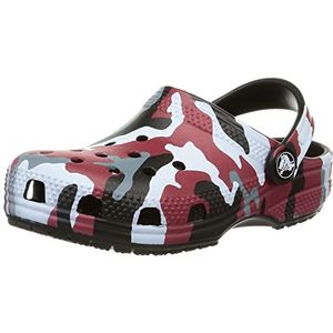 Crocs Classic Camo Kids Clog 207594, uniseks pantoffels voor jongens, Zwart Rood, 29 EU