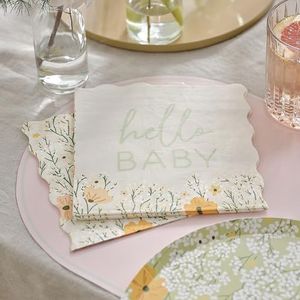 Ginger Ray Floral 'Hello Paper Dubbelzijdig Geschulpte Servetten Baby Shower Servies 16 Pack, Pastel