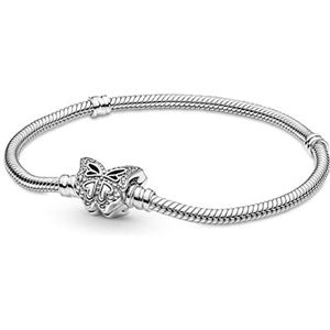 Pandora Moments Snake ketting sterling zilveren armband met vlindersluiting met heldere zirkonia, 16, Sterling zilver, Zirkonia