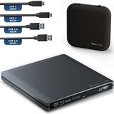 techPulse120 Externe USB 3.1 Type-C UHD Blu-Ray CD DVD brander van aluminium voor computer, Windows MacOS Deluxe Pack grijs