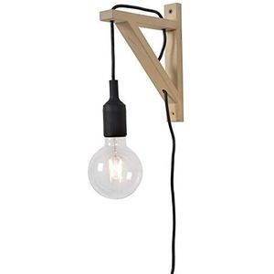 Lucide FIX WALL - Wandlamp - 1xE27, Zwart, licht hout, 19 x 3.2 x 22 cm