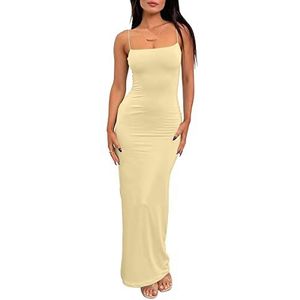 LILLUSORY Casual sexy mouwloze zomerjurk voor dames, Champagne, M