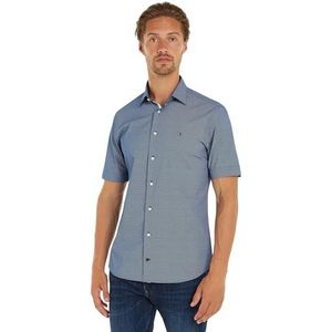 Tommy Hilfiger Heren Cl Str Micro Print Rf Shirt S/S Overhemden, Blauw, 46W, Anker Blauw/Optisch Wit, 50