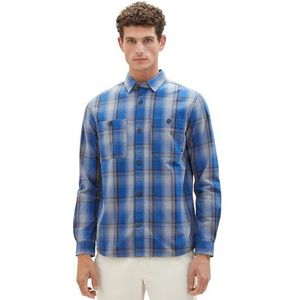 TOM TAILOR Heren Soft Overhemd met ruitpatroon, 30742-Blue Grey Grindle Check, XL