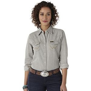 Wrangler Damesblouse met lange mouwen en drukknoopsluiting aan de voorkant, denim we, Grijze Denim, XS