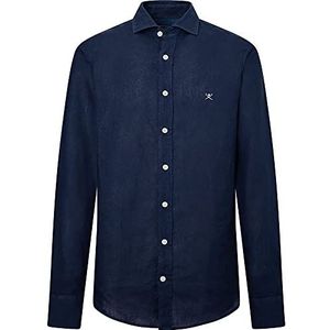 Hackett London Garment Dyed Linen K Overhemd voor heren, Donkerblauw, XXL