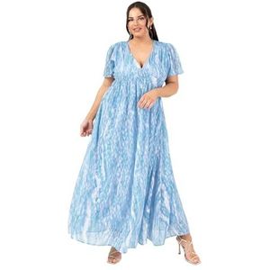 Lovedrobe Maxi-jurk voor dames met korte engelenmouwen en V-halslijn trim detail Empire A-lijn casual bruiloft gast gelegenheid blauw 20, Blauw, 46