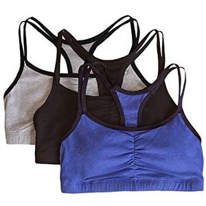 Fruit of the Loom Katoenen sportbeha met spaghettibandjes voor dames - Comfort en gemakkelijke beweging de hele dag - modekleuren, Grijs Heather/Navy Heather/Zwart, 36